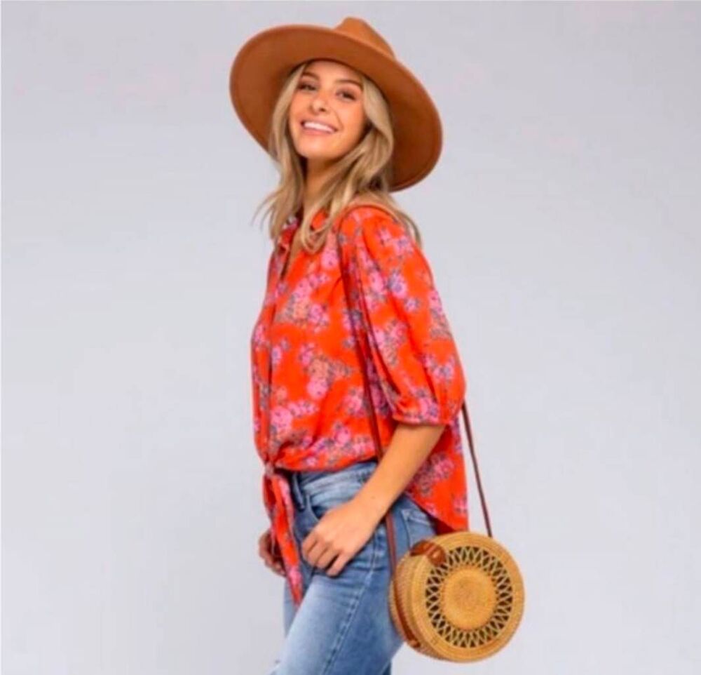 Free People Celia Color Pop Printed Blouse XS
